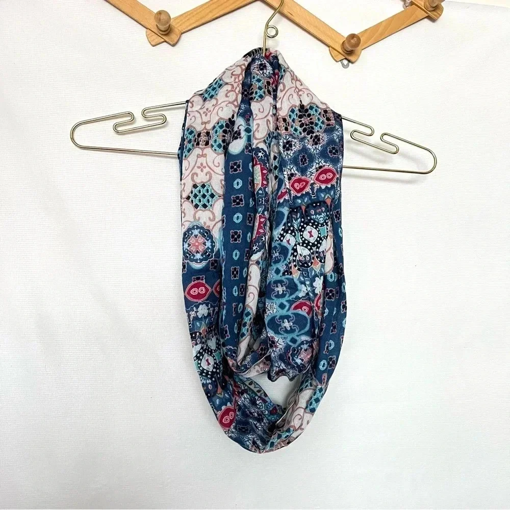 Chico's Infinity Scarf Geometric Print Blue Multicolor 35